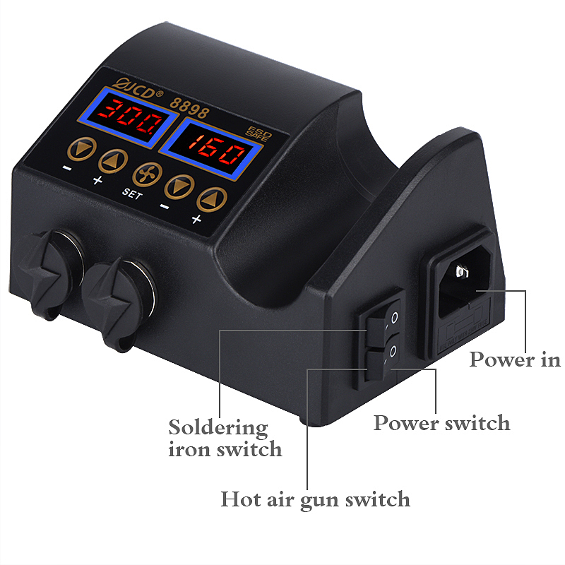2 In 1 Soldering Rework Station 750W - JCD 8898‑16 750W 2-in-1 LCDデジタルはんだ付けステーション ホットエアガン