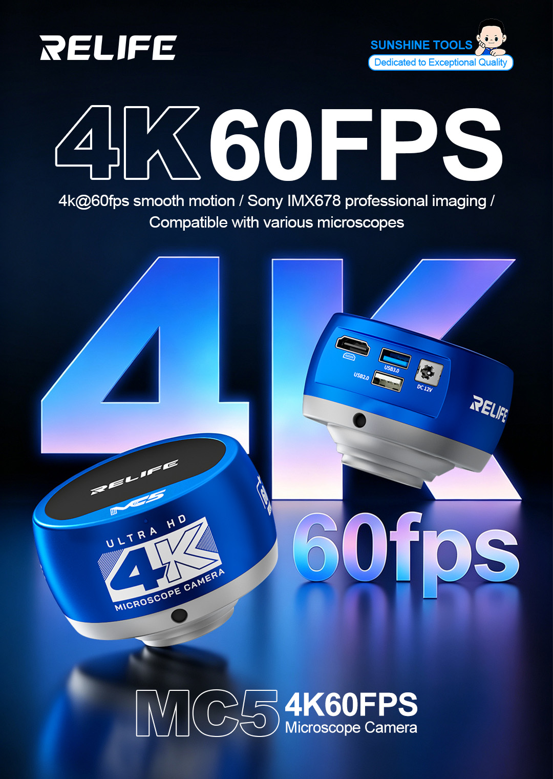 4K Microscope Camera Sony Sensor - RELIFE MC5 4K 60FPS 顕微鏡カメラ ソニーIMX678センサー