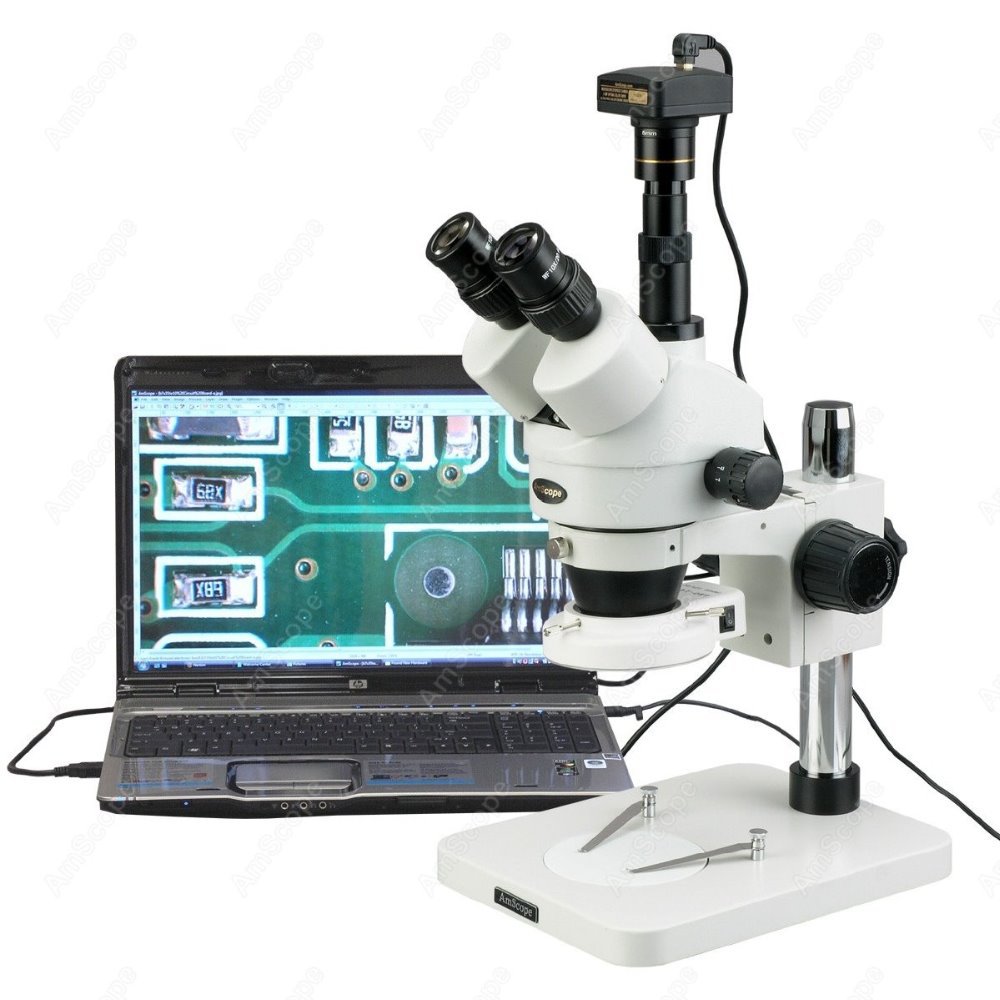 Trinocular Stereo Microscope 7X-45X - AmScope 三眼ズームステレオ顕微鏡 7X-45X + 144 LED